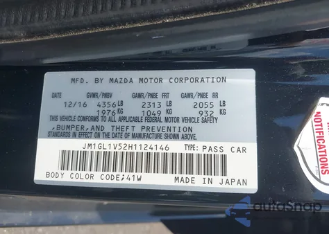 2017 Mazda Mazda6 Touring from USA, damaged, VIN JM1GL1V52H1124146